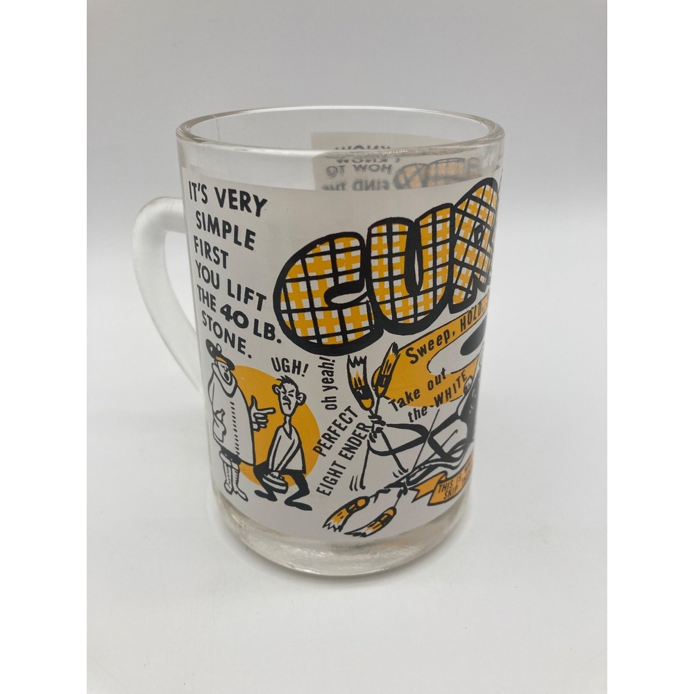 Vintage Curling Glass Beer Stein Mug Funny Curlers Graphic Yellow Black